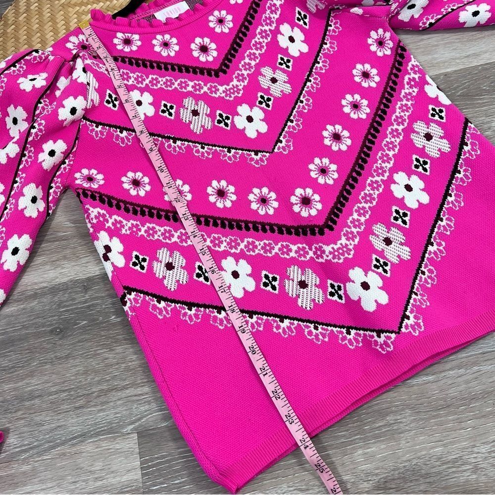 Savida pink retro floral printed sweater puff sleeve - Picture 6 of 7